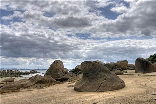石头,海滩,布列塔尼,布列塔尼半岛,法国,欧洲