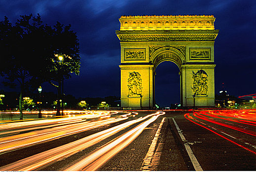 拱形,光影,途中,夜晚,巴黎,法国