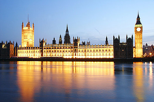 英格兰,伦敦,威斯敏斯特,议会大厦,反射,泰晤士河