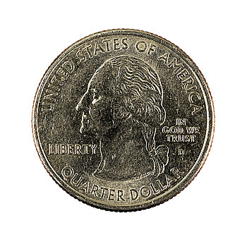 正面,美国,25分硬币,分币,硬币,2000年,白色背景,背景