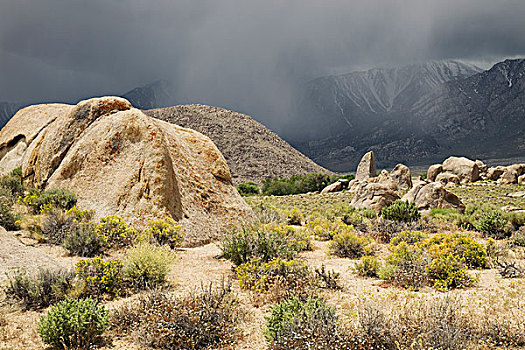岩石构造,阿拉巴马山丘,乌云,上方,内华达山脉,背景,东方,加利福尼亚,美国