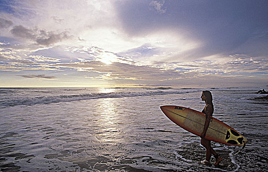 哥斯达黎加,尼科亚,半岛,海滩,首映,冲浪,目的地,走,海洋