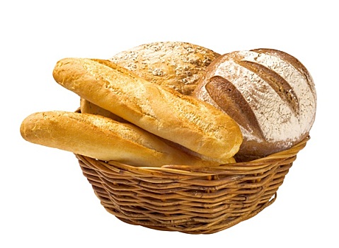 面包块,法棍面包,篮子