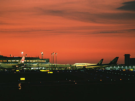 晚间,风景,新,千岁,机场