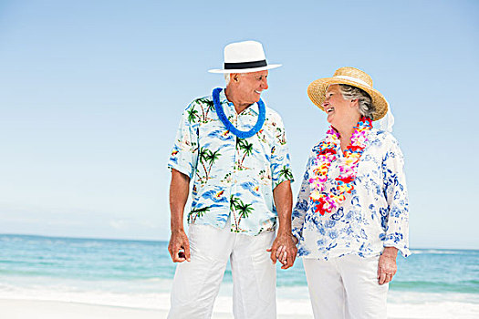 老年,夫妻,握手,海滩,晴天