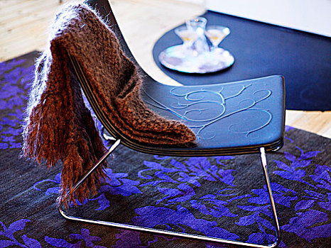 毛织品,围巾,凳子,蓝色,座椅,不锈钢,框架,黑色,地毯,花饰