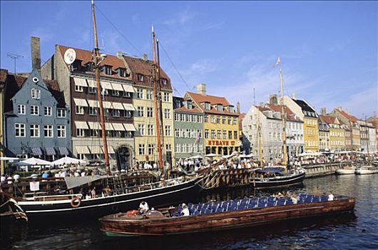丹麦,纽哈温运河,一堆,建筑,船