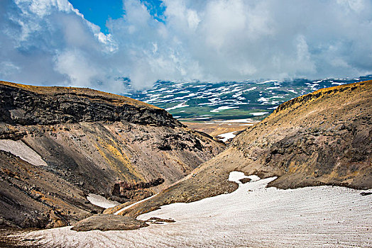 雪原,仰视,火山,堪察加半岛,俄罗斯