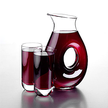 罐,葡萄汁,两个,满,玻璃杯