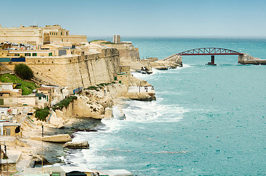瓦莱塔市,海岸线,堡垒,围墙,马耳他