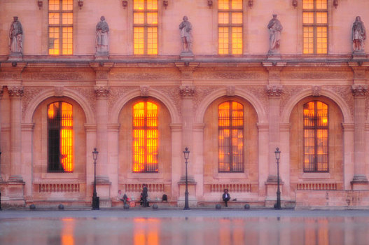 卢浮宫,黄昏,夕阳,光亮,窗户,巴黎,法兰西岛,法国,欧洲