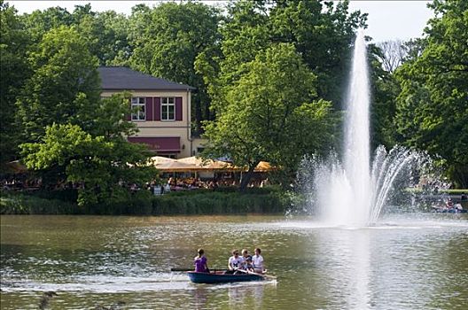 湖,划艇,喷水,德累斯顿,萨克森,德国