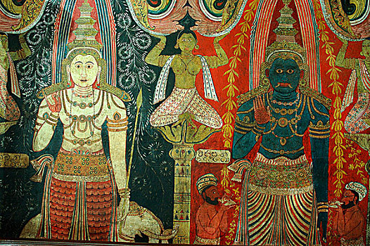 壁画,墙壁,庙宇,一个,神圣,佛教,场所,英里,首都,科伦坡,斯里兰卡,一月