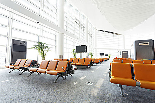 现代,机场,等待,大厅,室内