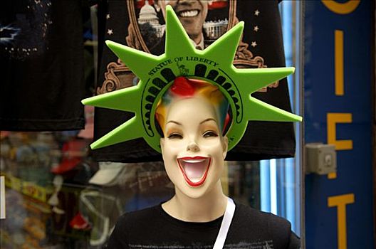 笑,橱窗展示,人体模型,星,花环,自由女神像,纽约,美国