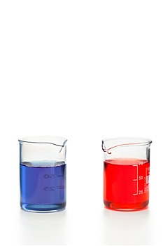 蓝色,红色,液体,烧杯