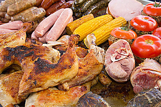 种类,片,烤菜,肉,鸡肉