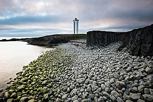 灯塔,玄武岩,石头,砾滩,半岛,西北地区,冰岛,欧洲