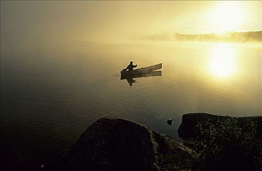 男人,独木舟,湖,区域,明尼苏达,美国