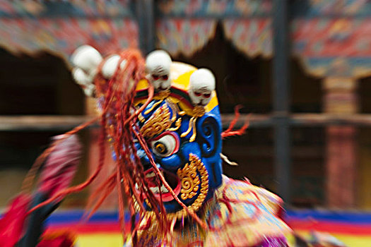面具,舞蹈表演,节日,布姆唐,不丹