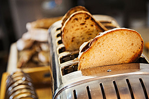 特写,面包片,不锈钢,烤面包机