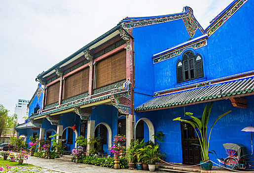 宅邸,蓝色,别墅,街道,乔治市,槟城,马来西亚,亚洲