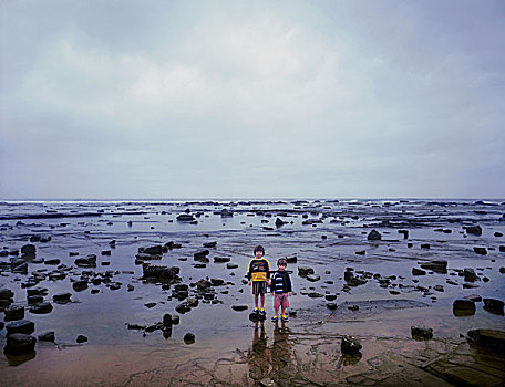 孩子,男孩,海洋,岸边