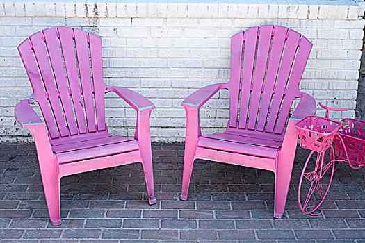 两个,粉色,沙滩椅,户外,人行道,火岛,纽约