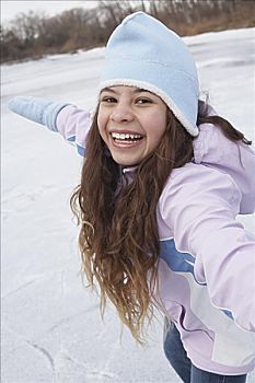 女孩,滑冰,户外