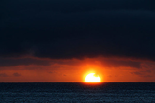 日落,上方,太平洋,海洋,夏威夷,美国