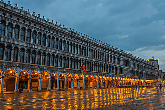 灯光,拱道,排列,建筑,反射,湿,公路,圣马可广场,威尼斯,威尼托,意大利