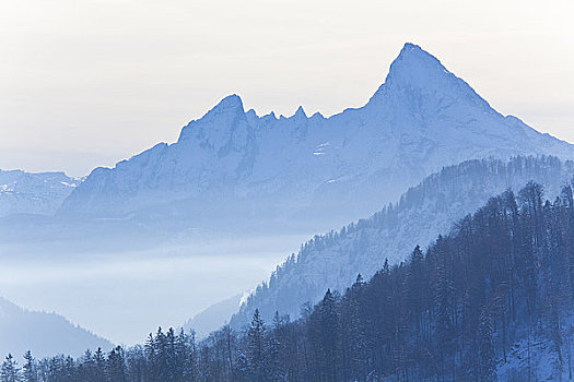 瓦茨曼山,贝希特斯加登阿尔卑斯山,贝希特斯加登地区,德国,俯视图