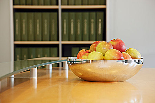 新鲜,苹果,银,碗,桌子