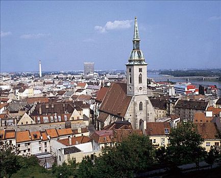 教堂,看,布拉迪斯拉瓦,斯洛伐克,欧洲,全景,新欧盟成员国
