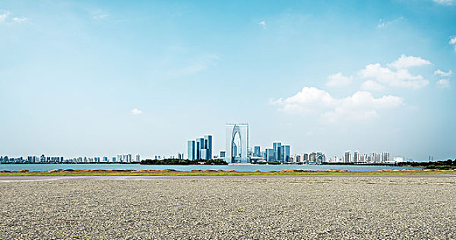 空,地面,城市,现代,靠近,水