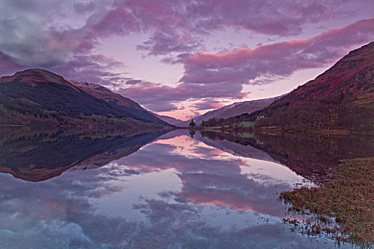 湖,黎明,洛蒙德湖,特罗萨克斯山,国家公园,苏格兰