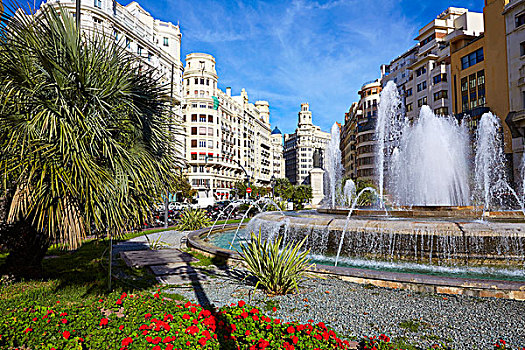 瓦伦西亚,城市,市政厅,广场,喷泉,西班牙