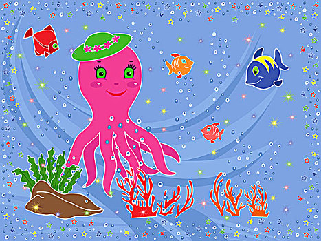 有趣,章鱼,水下,海洋生物