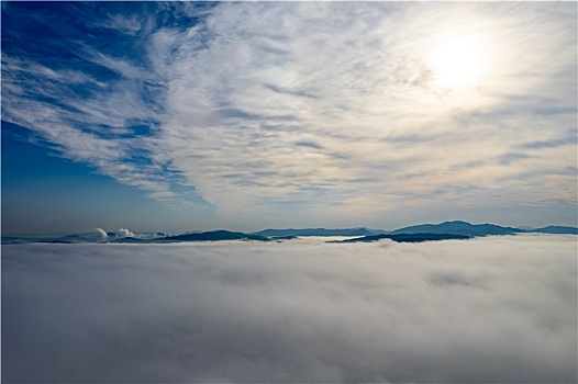吉林市城市风光云海俯瞰航拍