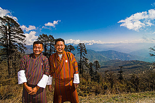 男人,站立,山,不丹