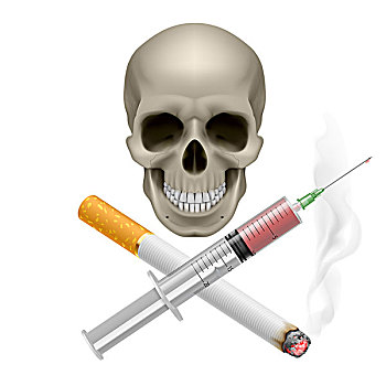 头骨,香烟,注射器
