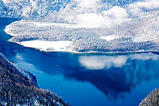 湖,冬天,阿尔卑斯山,巴伐利亚,德国,欧洲