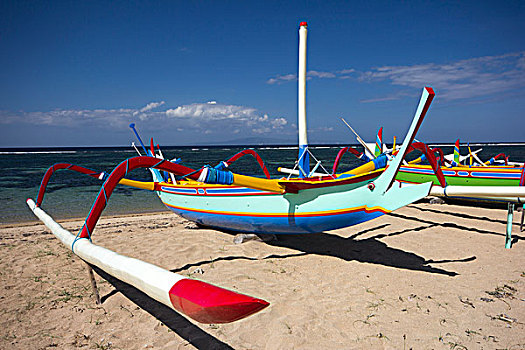 船,沙努尔,海滩,巴厘岛