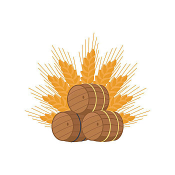 矢量,插画,啤酒,桶,三个,不同,耳,小麦,白色背景,背景,象征,十月节