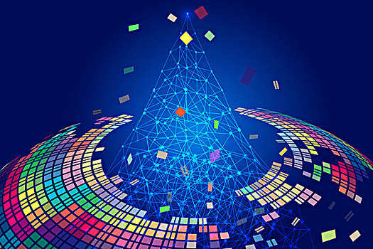 五颜六色的漩涡与点线链接组成发光科技背景,蔚蓝科技效果的元素