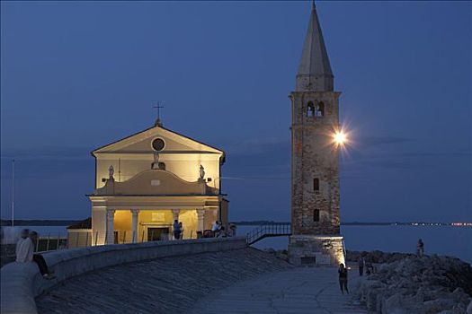 圣母玛利亚,教堂,晚上,亚德里亚,意大利,欧洲
