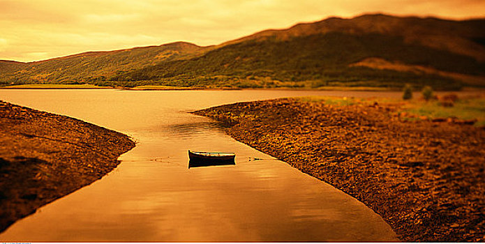 风景,湖,船,苏格兰