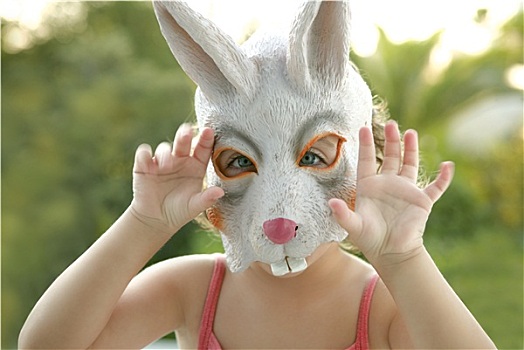 幼儿,女孩,兔子,白人,面具