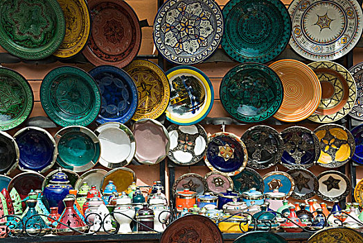 陶瓷,出售,露天市场,麦地那,玛拉喀什,马拉喀什,摩洛哥,北非,非洲