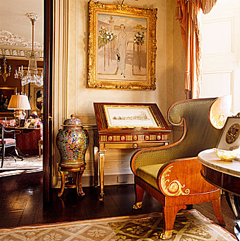 角,沙龙,肖像,20年代,高处,书桌,旁侧,弯曲,扶手椅